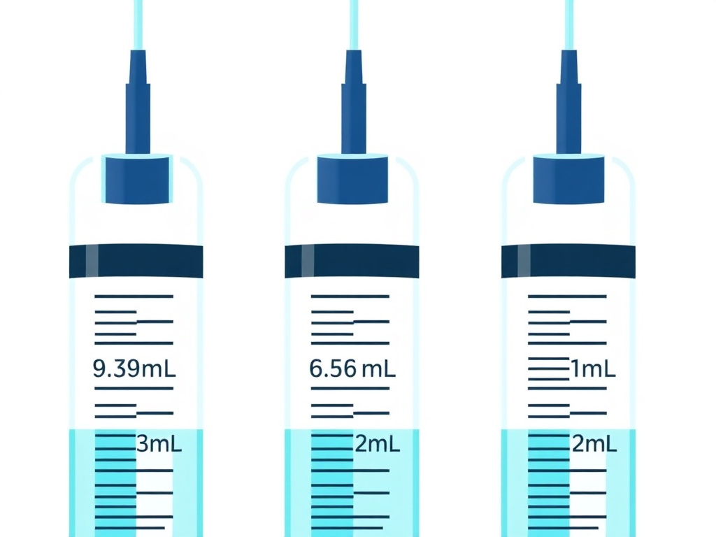 Close-up comparison of graduation markings on 0.3mL, 0.5mL, and 1.0mL insulin syringes showing unit increments and measurement precision differences