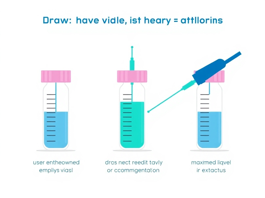 Technique for drawing from nearly empty vials showing proper tilt angle, needle bevel orientation, and air injection method to maximize liquid extraction