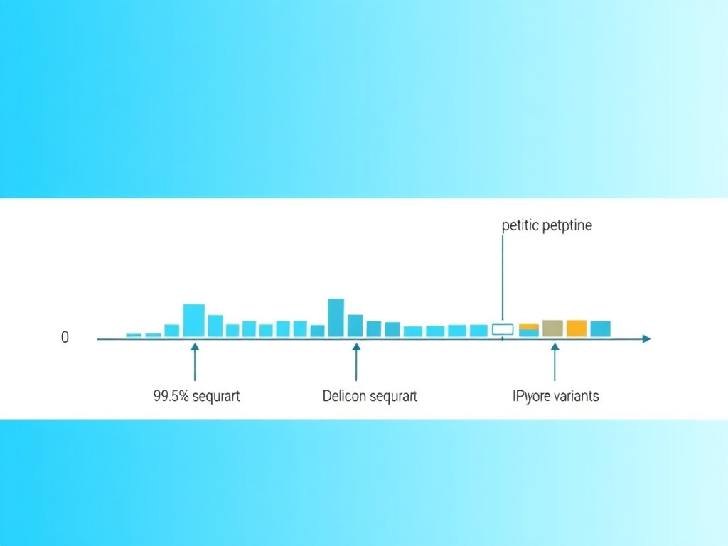 Annotated HPLC chromatogram showing a main peptide peak at 98.5% purity with minor impurity peaks labeled as deletion sequences and oxidized variants