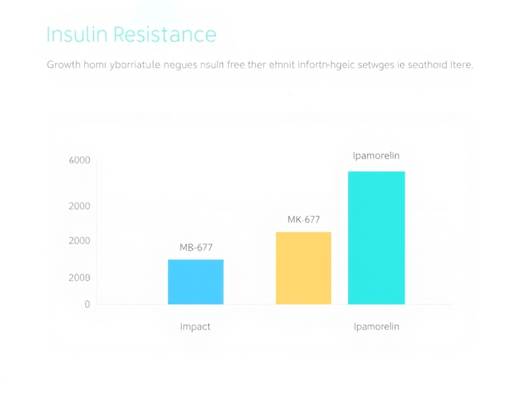 Chart comparing insulin resistance impact across different growth hormone secretagogues showing MK-677 with highest impact and ipamorelin with lowest