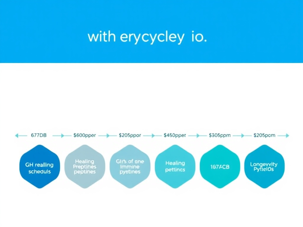 Visual timeline showing staggered cycling schedules across 6 months for GH secretagogues, healing peptides, immune peptides, and longevity peptides