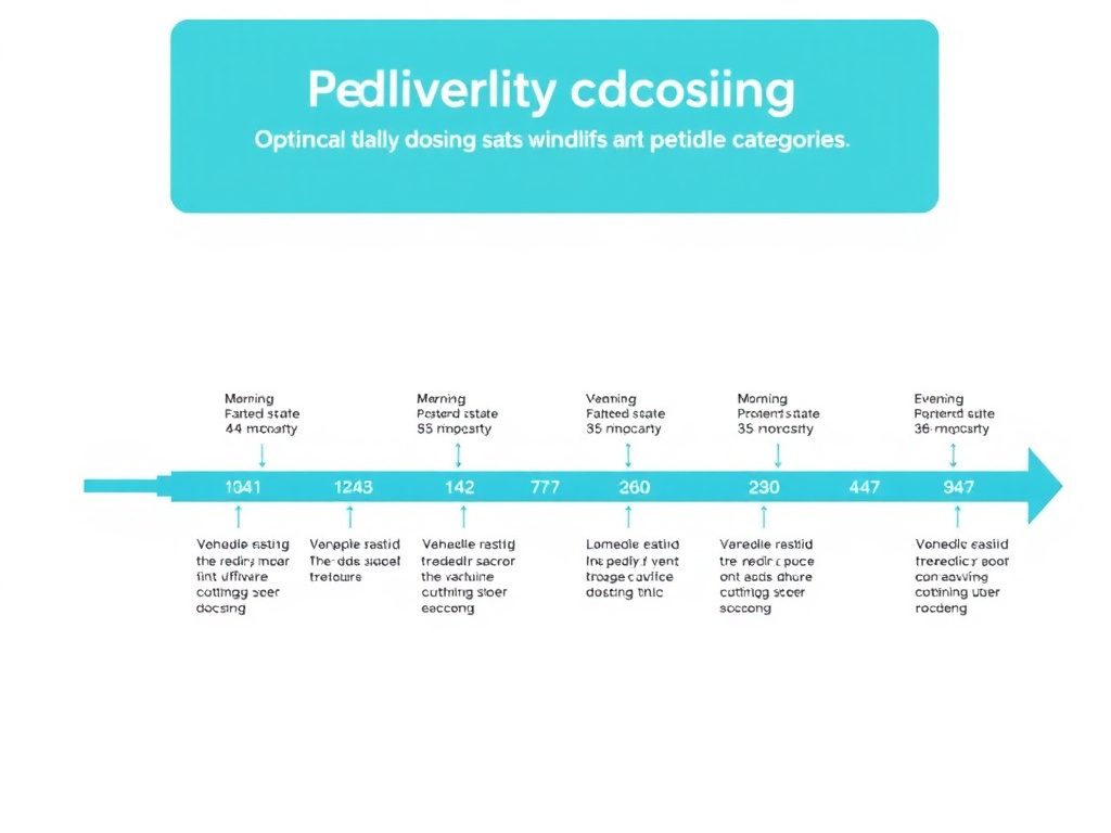 Visual timeline showing optimal daily dosing windows for different peptide categories across a 24-hour day, from morning fasted state through evening before bed