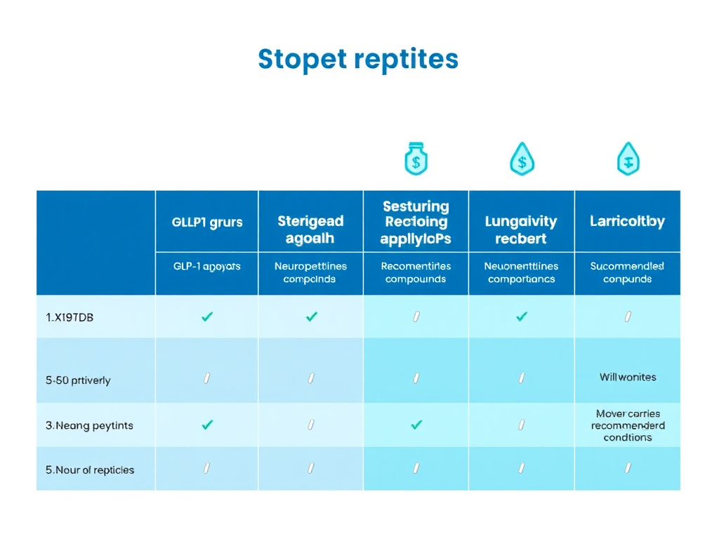 Comparison table showing storage requirements for different peptide categories including GLP-1 agonists, healing peptides, neuropeptides, and longevity compounds with their specific vulnerabilities and recommended conditions