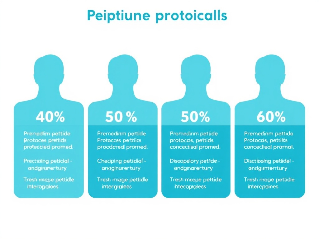 Side-by-side comparison of recommended peptide protocols for men in their 40s, 50s, and 60s showing escalating intervention levels