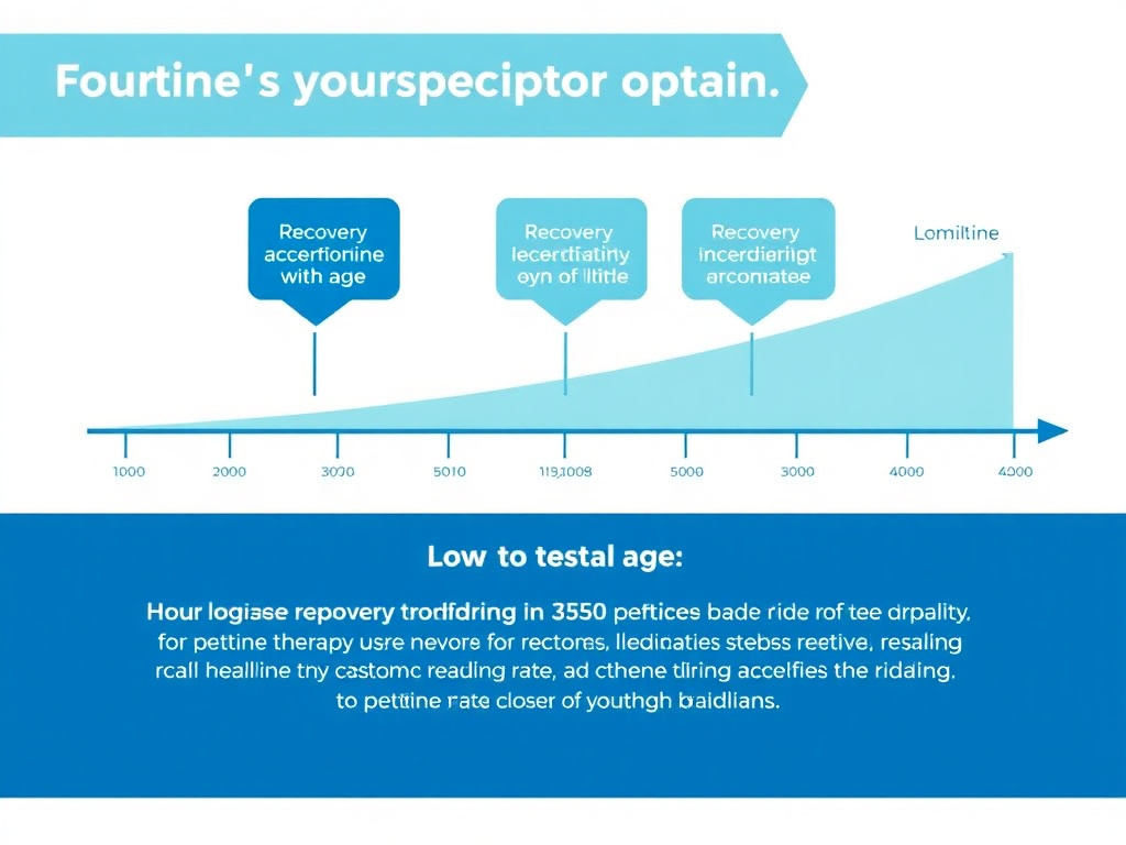Timeline showing recovery capacity decline with age and how peptide therapy can restore healing rates closer to youthful baselines