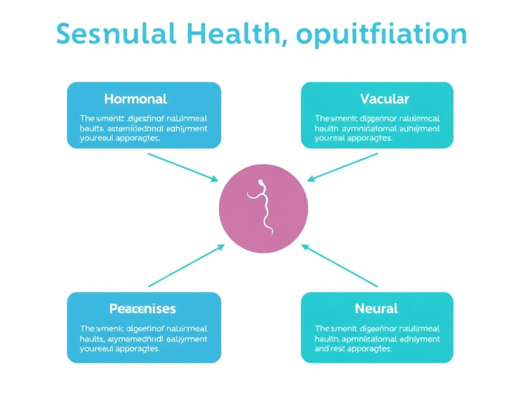 Diagram showing the multiple pathways for sexual health optimization in aging men including hormonal, vascular, and neural approaches