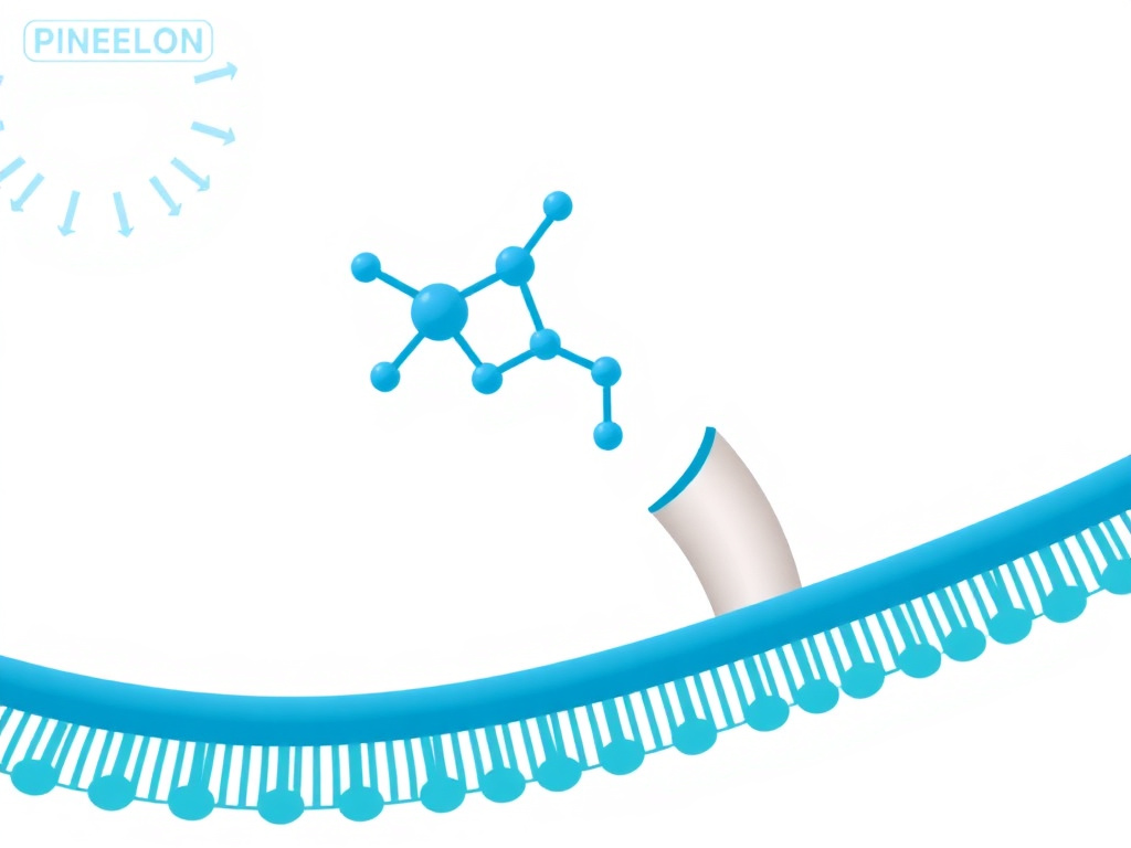Pinealon mechanism of action showing cell membrane penetration and nuclear DNA interaction