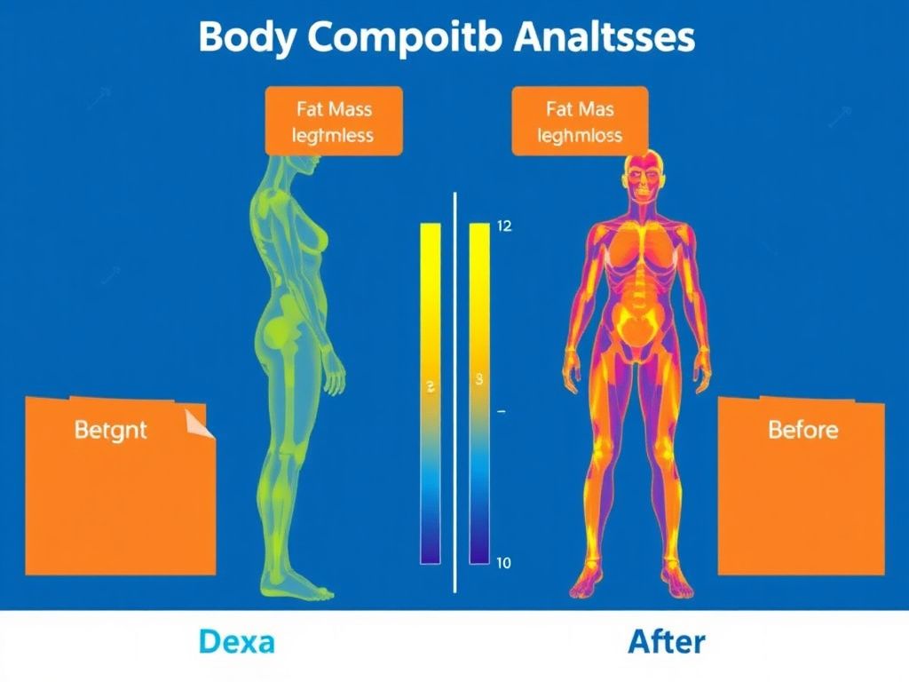 Body composition analysis showing fat mass versus lean mass changes during semaglutide treatment based on DEXA scan data