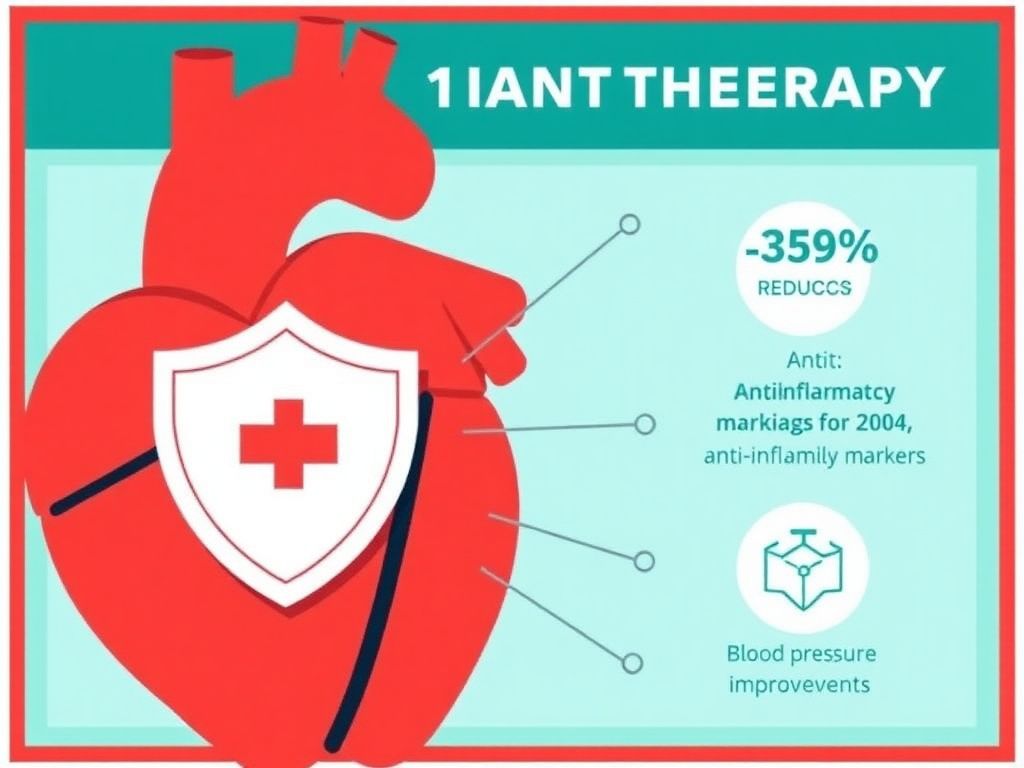 Infographic showing semaglutide cardiovascular benefits including MACE reduction, anti-inflammatory effects, and blood pressure improvements