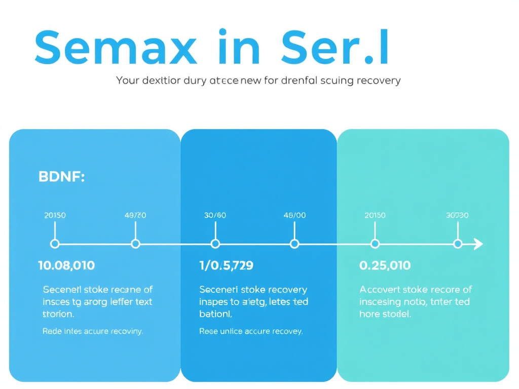 Timeline showing Semax administration protocol during acute stroke recovery phases with BDNF level changes