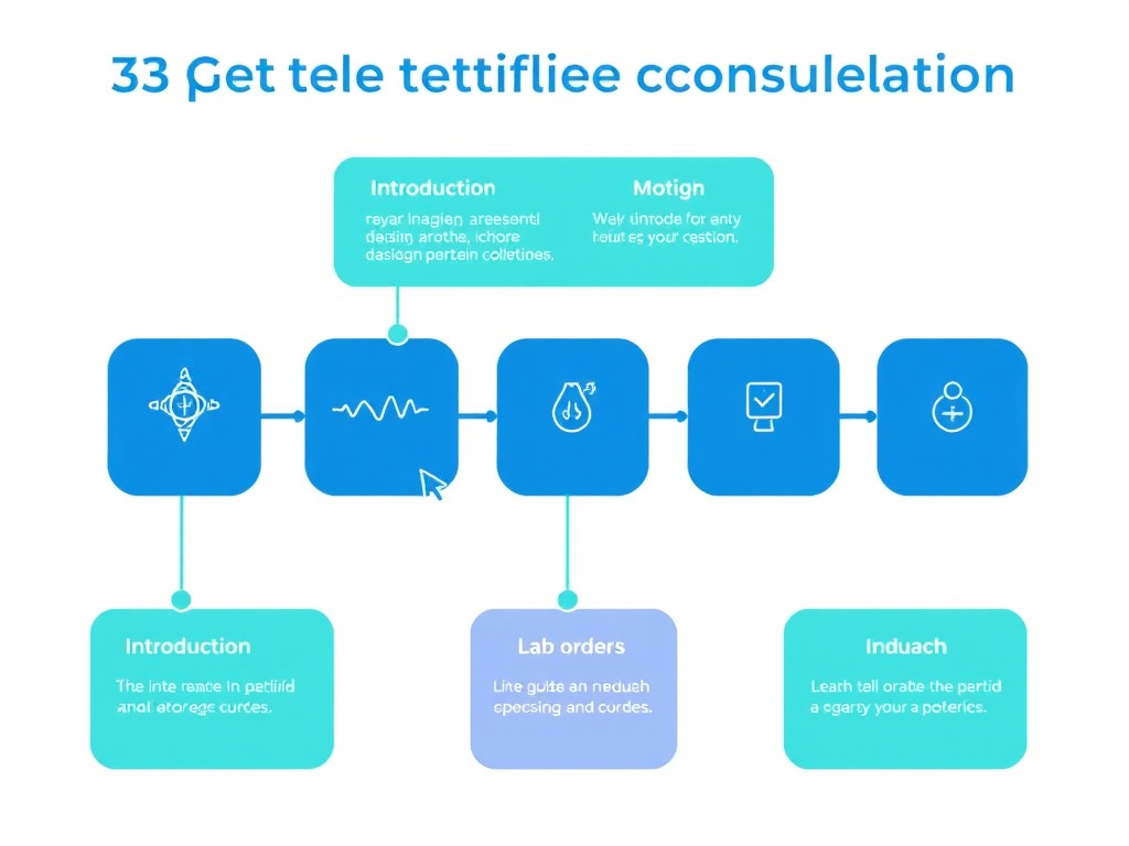 Timeline diagram showing the flow of a 45-minute telehealth peptide consultation from introduction through lab orders
