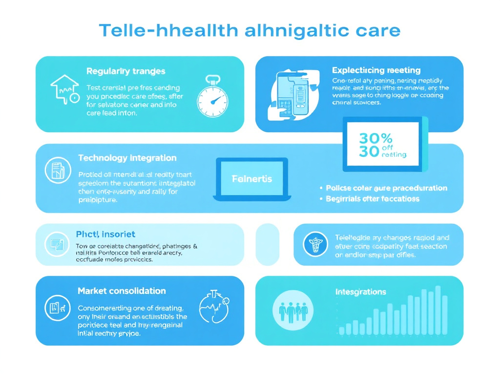 Infographic showing projected trends in telehealth peptide care including regulatory changes, technology integration, and market consolidation