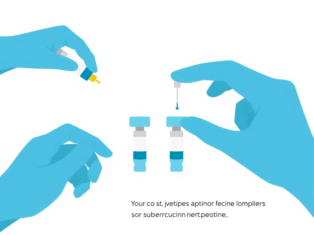 Step-by-step illustration showing proper peptide reconstitution and subcutaneous injection technique
