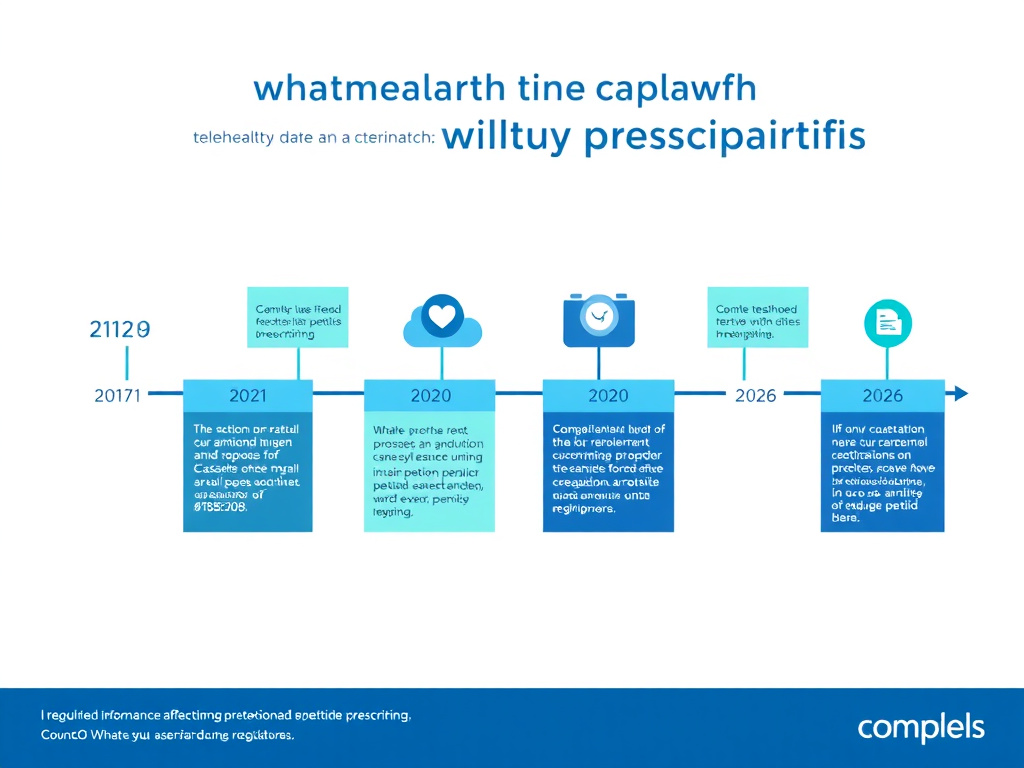 Timeline showing key regulatory developments affecting telehealth peptide prescribing from 2020 through 2026