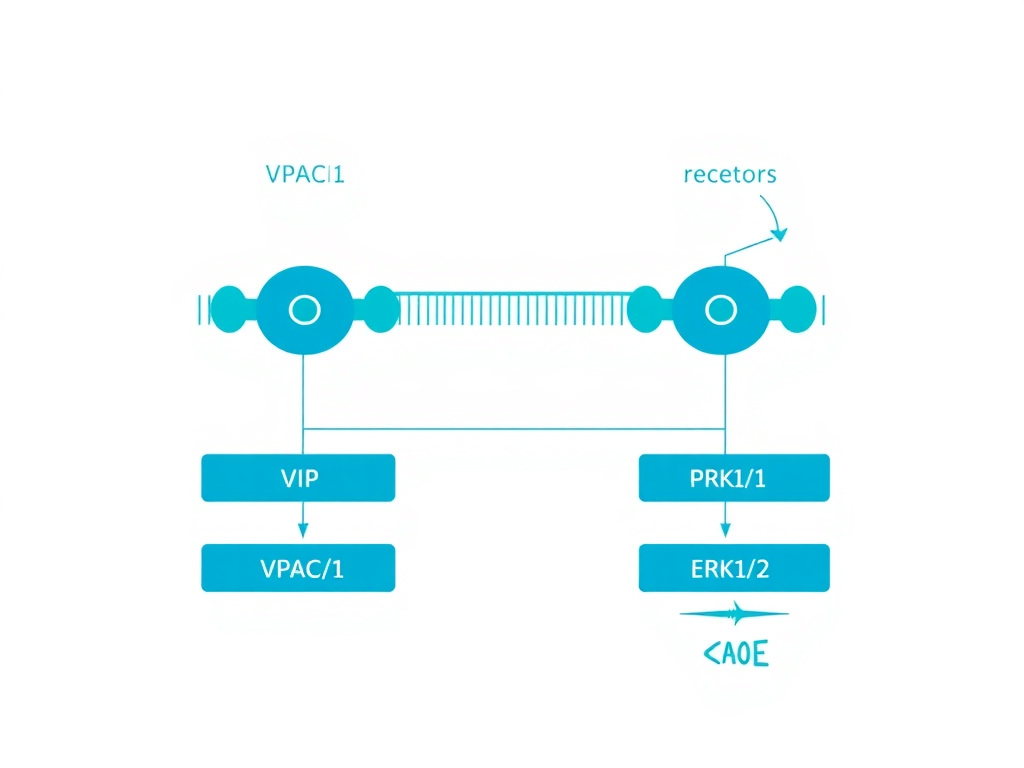 Diagram showing VIP binding to VPAC1 and VPAC2 receptors and downstream signaling cascades including cAMP-PKA and ERK1/2 pathways